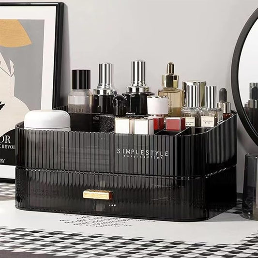 Makeup Organizer with Stackable Drawers, Bathroom Vanity Organizers and Storage, Ideal for Desk and Dresser Countertops, Great for Cosmetics, skincare, Lipsticks, Nail Care -Black