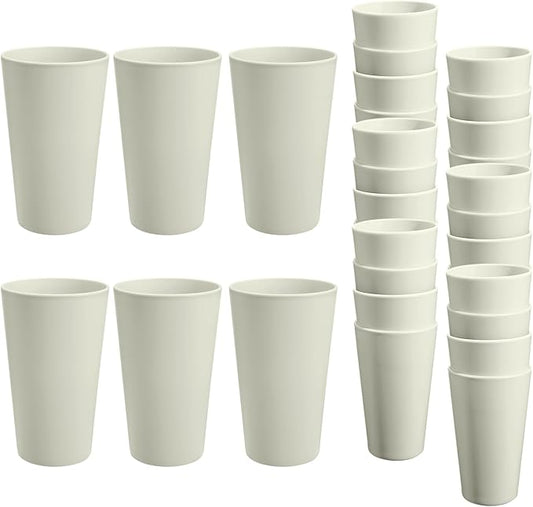 HEYCOME 24 Pcs Unbreakable Plastic Cups Set, 20 oz Reusable Plastic Cups, Stackable Water Tumblers, Drinking Cup for Kitchen, Outdoor, BPA-free, Dishwasher Refrigerator and Microwave Safe, Beige