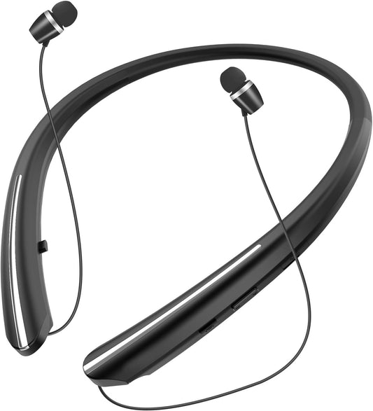 5.0 Bluetooth Neckband Bluetooth Headphone, Sweat Resistant Noise Cancelling Stereo Headphones, and Retractable Ear