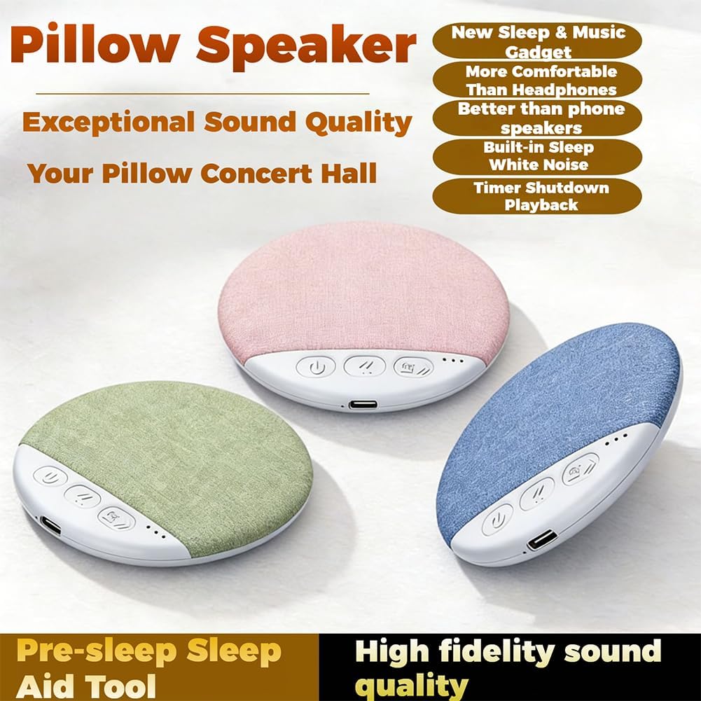 2026 5.4 (Green*1) New Bluetooth Pillow Speaker for Sleeping, Under Pillow Speaker Bluetooth with White Noise, Ultra