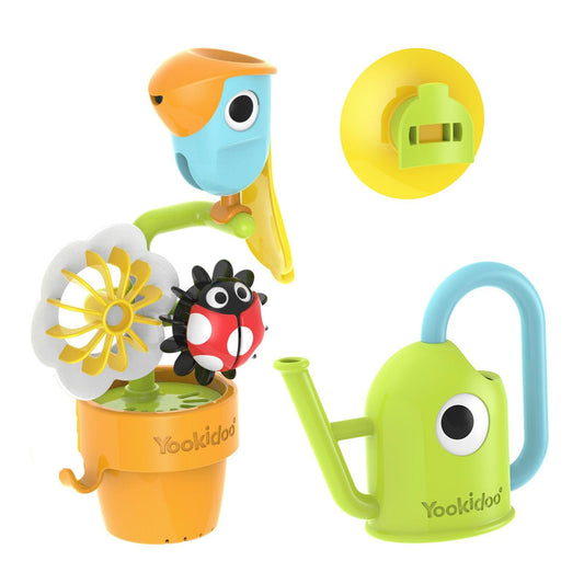 40222 – YOOKIDOO Rocking Bird – Baby Bath Toy Garden Theme – Bath and Shower Game – Watering Can, Bird, Flowers, Ladybug – Baby Gift from 18 Months, Small