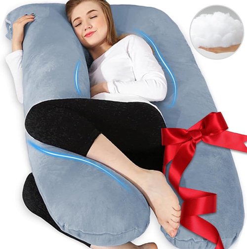 Chilling Home U-Shaped Pregnancy Pillow - Velvet Removable Cover | 55-Inch Full Support Body Pillow - Grey