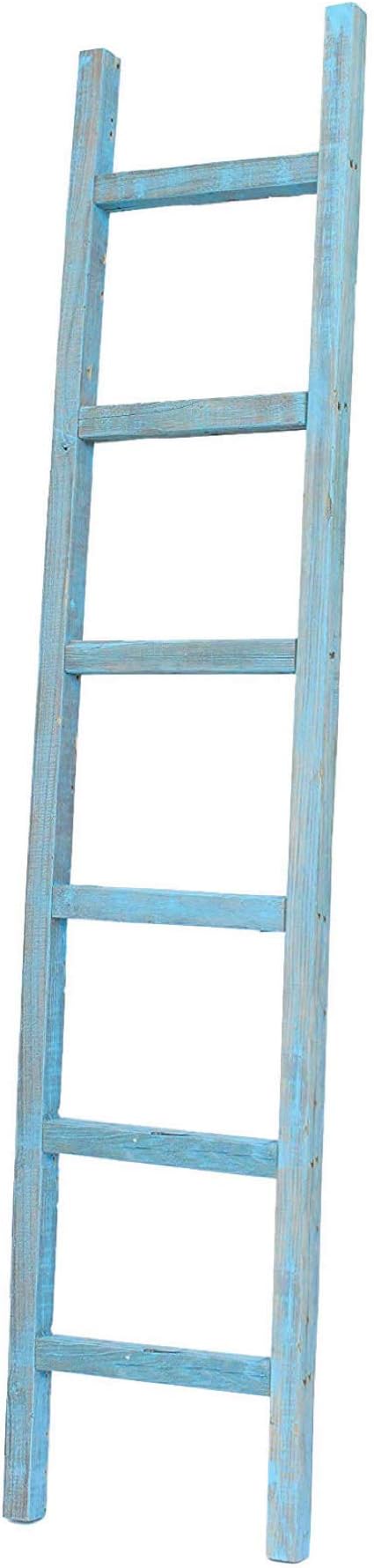BARNWOODUSA Rustic Farmhouse Decorative Ladder - Our 6 ft Ladder can be Mounted Horizontally or Vertically and is Crafted from Upcycled Wood No Assembly Required Robins Egg Blue