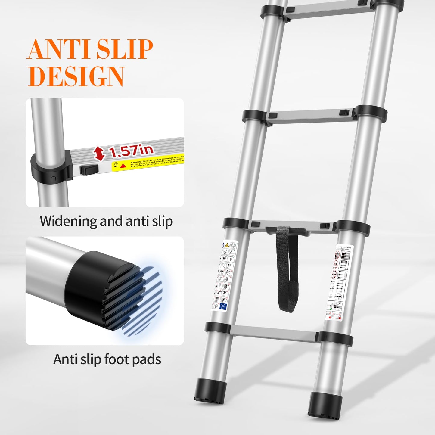 12.5FT Telescoping Ladder, 330lb Capacity Aluminum Heavy-Duty Extension Ladder with Anti-Slip Steps for Secure Attic Access, Roof, and Home Renovation Projects