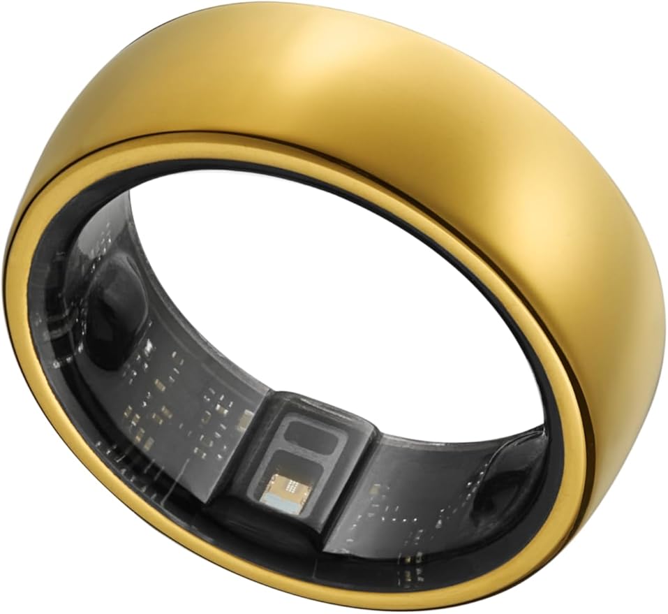 Smart Ring, Activity Trackers, Sleep Ring, Fitness Tracking, Stress Tracker, Heart Rate, Meditation, Temperature, Respiratory, No App Subscription, Women, Men, iOS, Android (Golden, 12)
