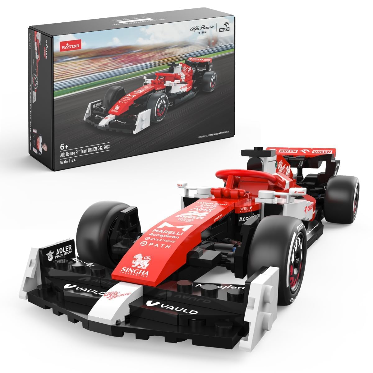 RASTAR 1/24 Alfa Romeo F1 Collectible Building Kit - Christmas Ideal Gifts for Play & Display - Officially Licensed 340PCs Model Car Building Bricks Set for Kids, Teens & Adults