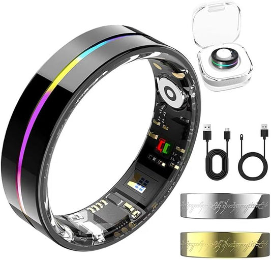 Smart Ring for Women Men,Health Fitness Tracker with Sleep/Blood Pressure/Oxygen Monitoring, Heart Rate & Activity Tracking,IP68 Waterproof, 7-Day Battery,No Subscription Fee 3-Black 10