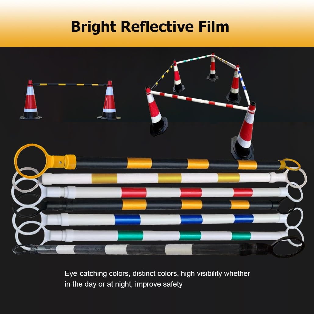 12 Pcs Telescopic Traffic Cone Barrier - Adjustable 5.2 to 9.8 Ft, Reflective Blue & White Tape, Outdoor Safety Extension Poles, Durable Traffic Control, Ideal for Events & Road Safety
