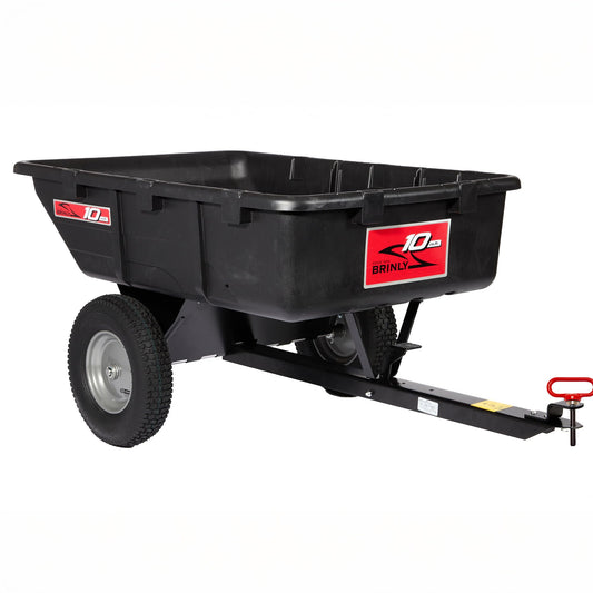 Brinly 10 cu.ft. 650lb Heavy Duty Tow-Behind Poly Utility Cart & Dump Trailer with Magnetic Hitch Pin & Compression Molded Bed