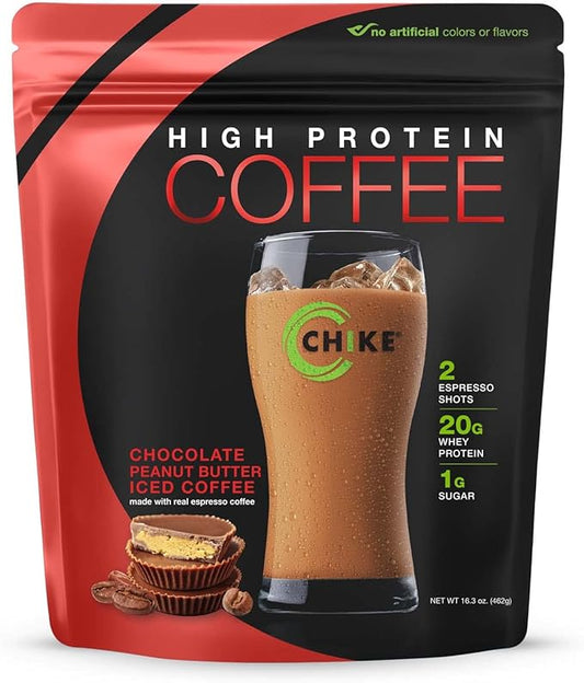 Chike Chocolate Peanut Butter High Protein Iced Coffee, 20 G Protein, 2 Shots Espresso, 1 G Sugar, Keto Friendly and Gluten Free, 14 Servings (16.3 Ounce)
