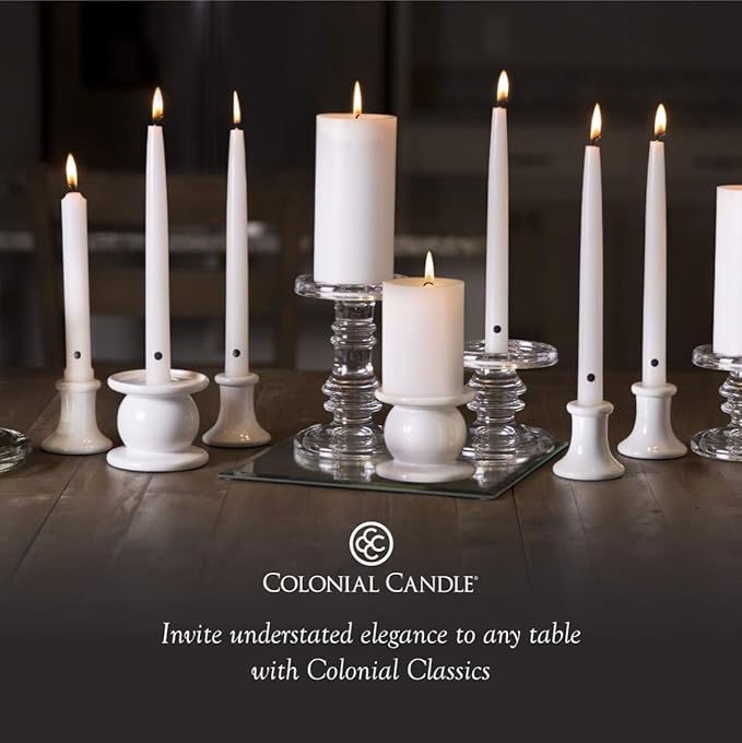 Colonial Candle Unscented Taper Candle, Handipt Collection, Evergreen, 12 in, Pack of 12 - Up to 10 Hours Burn