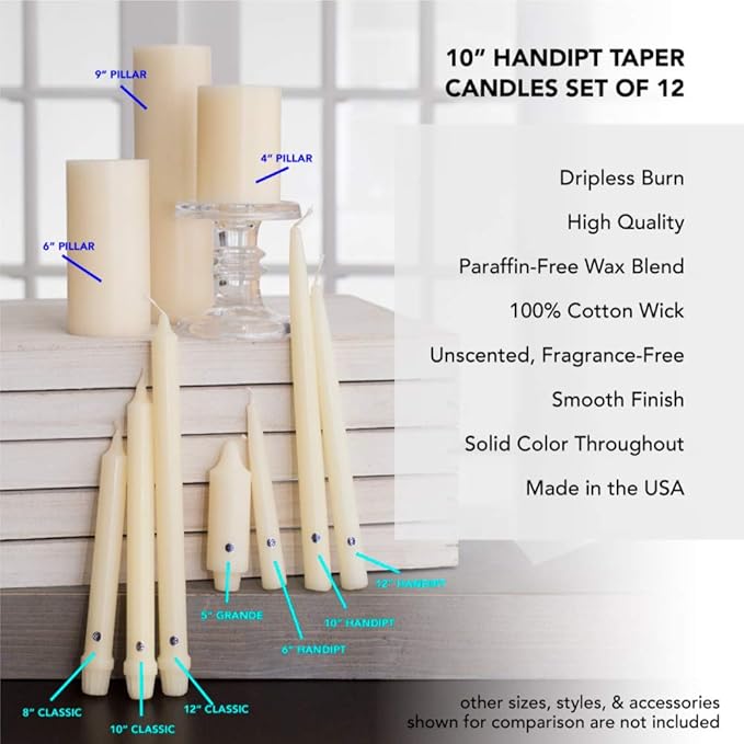Colonial Candle Unscented Taper Candle, Handipt Collection, Pumpkin, 10 in, Pack of 12 - Up to 8 Hours Burn