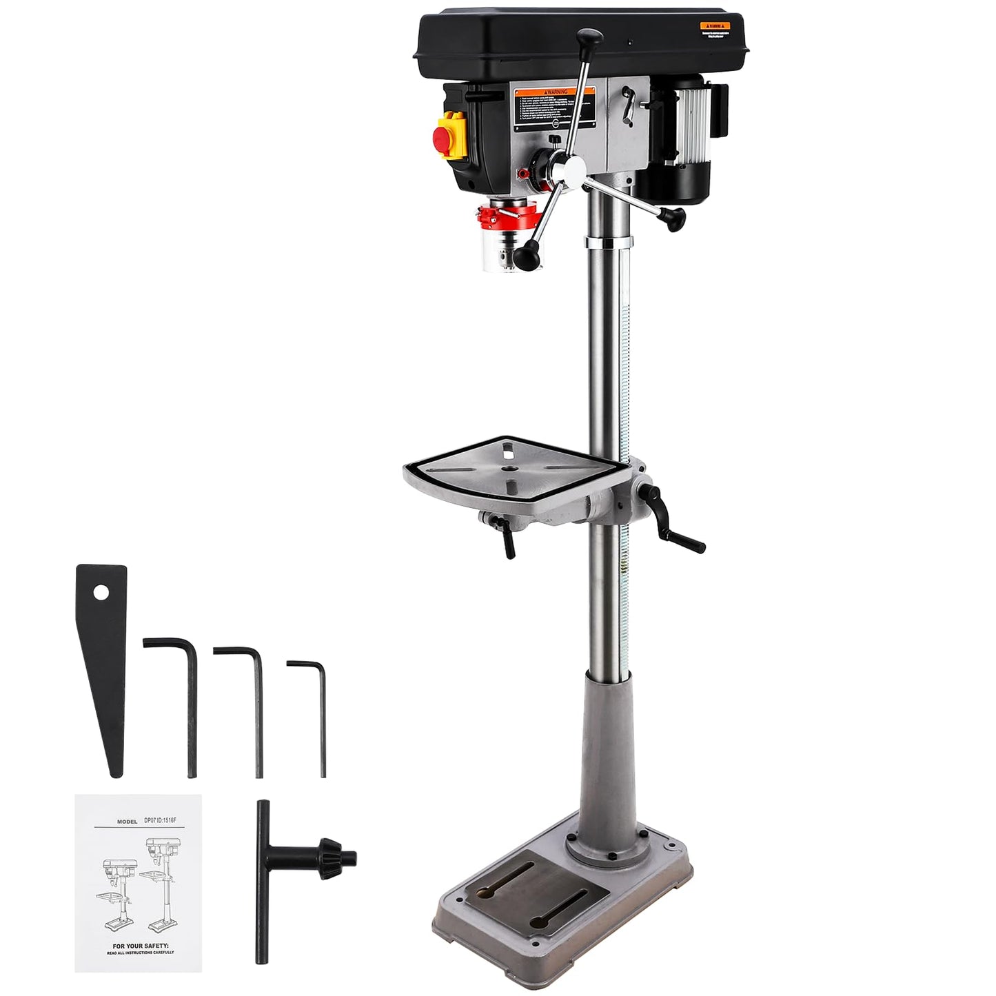 Garvee 15 in Floor Drill Press, 7.5 Amp 120V Pure Copper Motor, 288-3084 RPM Variable Speed Cast Iron Bench Drill Press, 0-45° Tilting Worktable, Tabletop Drilling Machine for Wood Metal