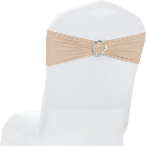 MDS Premium Stretch Spandex Chair Sashes - 100 Pack Universal Elastic Covers for Weddings & Events | Champagne Gold