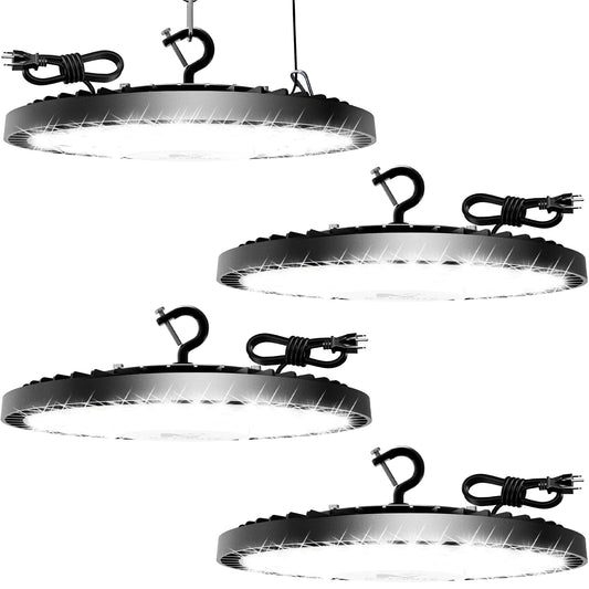 240W 4 Pack UFO High Bay Light LED Shop Lights, 35000LM Garage Lights, 6500K LED Barn Light, Industrial Lamp w/ 6.6ft Plug Power Cord, IP65 Waterproof Work Light for Warehouse Workshop Factory Gym