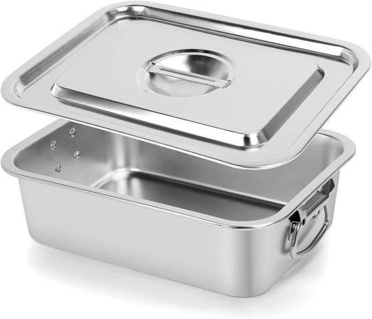 Skiennix 4-Inch Extra Deep Lasagna Pan - 7.4QT Stainless Steel Nonstick Baking Dish with Lid & Handles | 14x10.6x4 IN