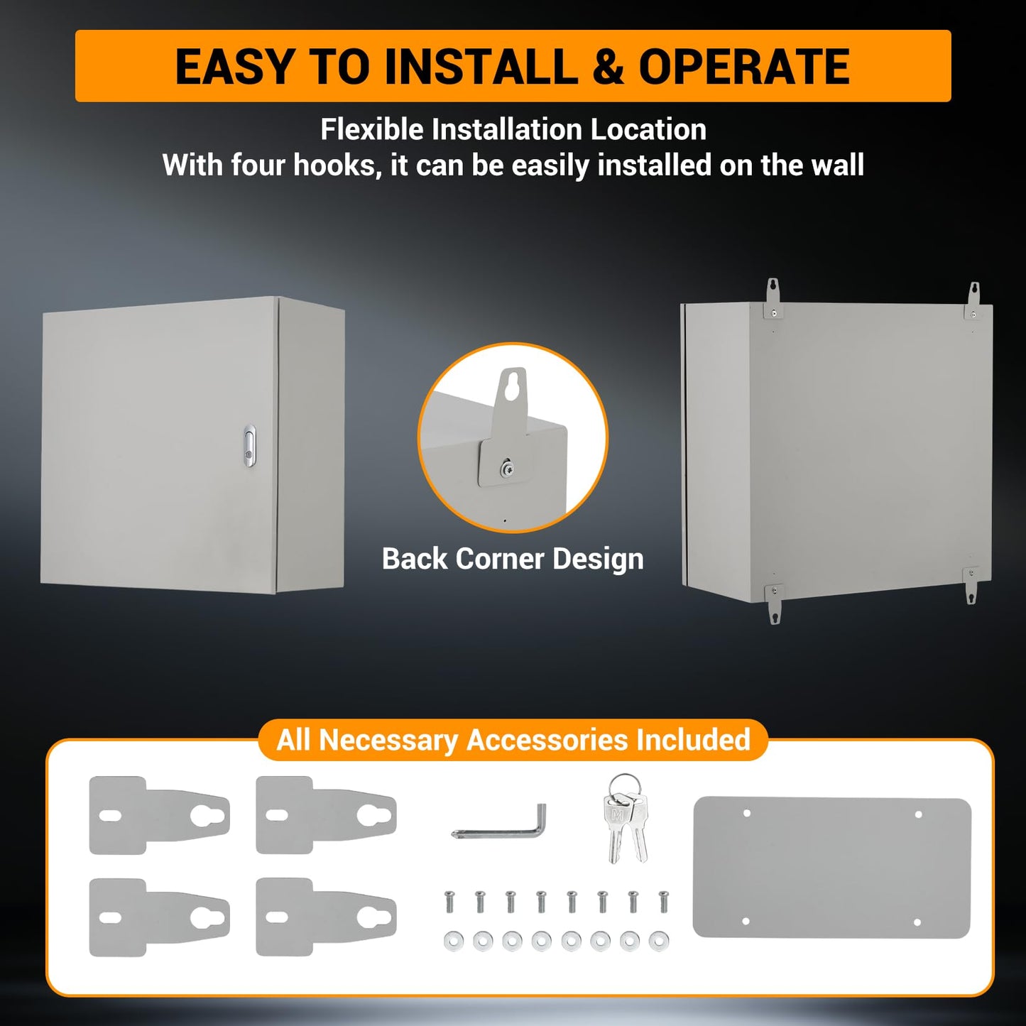 IP67 NEMA 4X Waterproof Electrical Enclosure, Lockable Dustproof Junction Box with Mounting Plate – Heavy Duty Steel Outdoor Indoor Meter & Panel Box for GFCI, Timer, Power Strip, (24"x24"x8")