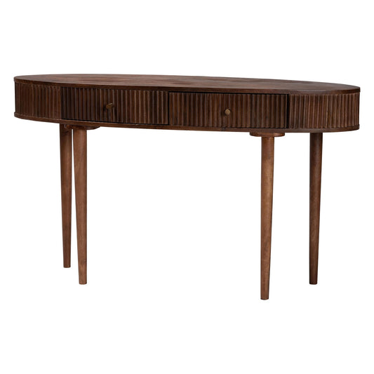 Baxton Studio Linore Fluted Wood Console Table - 2-Drawer Oval Accent Table for Living Room or Entryway
