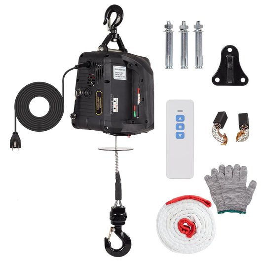2-in-1 Portable Winch, 1100lbs Electric Hoist Winch Portable Electric Power Winch, 39ft Height Crane Winch Hook Pulley Lifting Strap with Wired & Remote Control fo Lifting Towing