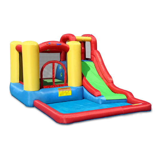 Bounceland Jump and Splash Adventure Bounce House or Water Slide All in one, Large Pool, Fun Bouncing Area with Basketball Hoop, Long Slide with Climbing Wall, UL Certified Blower Included