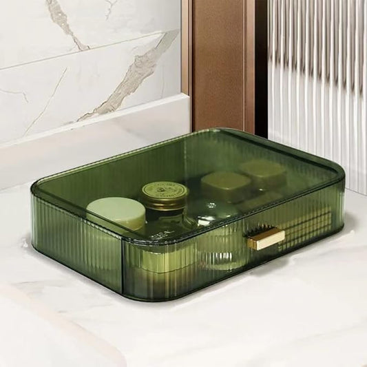 Stackable Makeup Organizer Drawers, Bathroom Vanity Organizers and Storage, Ideal for Desk and Dresser Countertops, Great for Cosmetics, skincare, Lipsticks, Nail Care -Green