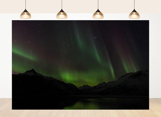 LidyMini 10x10ft Fabric Aurora Borealis Mountain Lake Backdrop Dramatic Northern Lights Night Landscape Photography