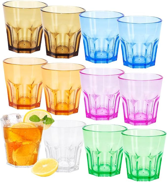 Plastic Drinking Glasses Set of 12, Unbreakable Coloured Water Tumbler, Acrylic Plastic Cups, Reusable Kids Drinking Cups for Children Kitchen Picnic Party Juice Whiskey Wine (12pc-6color-160ml/5.4oz)