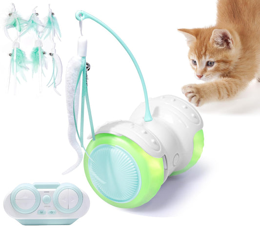 ZeLing HTL Remote Control Cat Toy with Auto Mode - Interactive Cat Toy Feather for Indoor, Moving Cats Catnip Toys & LED to Keep Bored Cats Active & Entertained