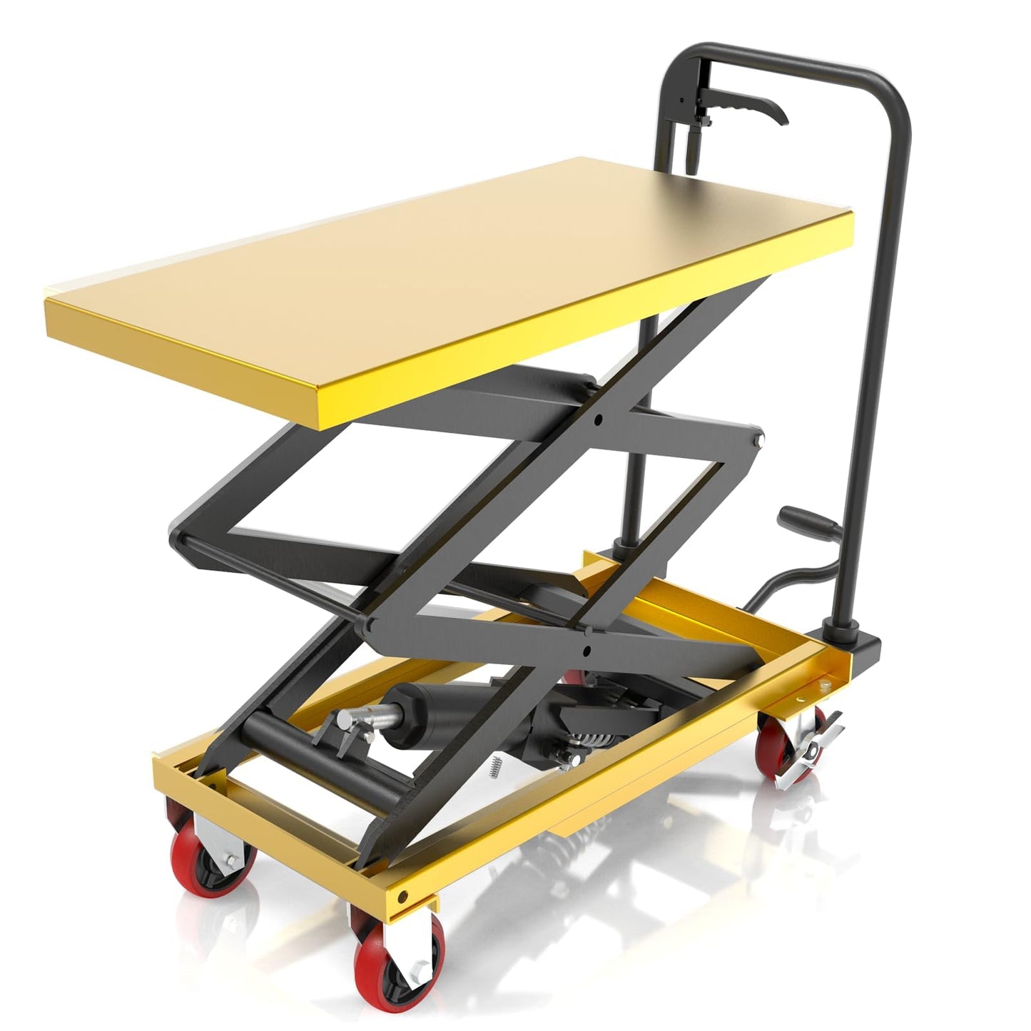 ZKH Hydraulic Lift Table Cart, 330lb Capacity Lift Cart, 49.6" Max Lifting Height, Single Scissors Lift Table with Locking Wheels and Overload Bar for Safe Operations
