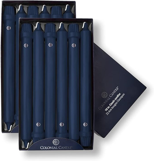 Colonial Candle Unscented Taper Candle, Classic Collection, Indigo, 10 In, Pack of 12 - Up to 8 Hours Burn