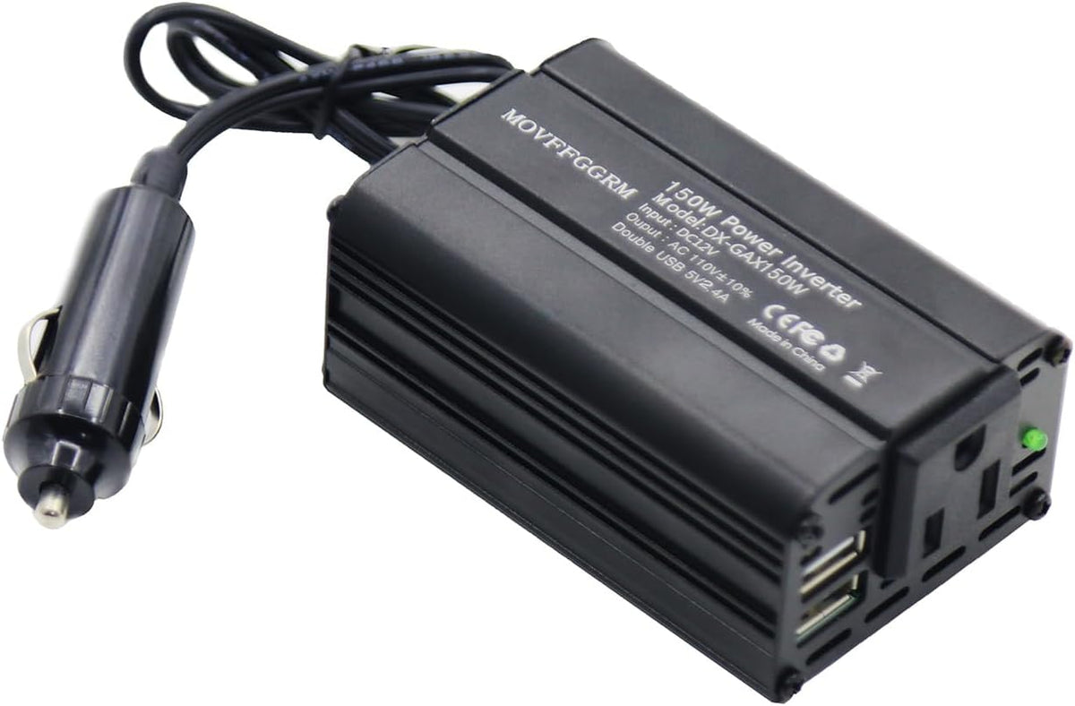 MOVFFGGRM 150W 12V 110V 2.4A Power Inverter DC to AC Car Plug Adapter Outlet Converter with Dual USB AC car Charger