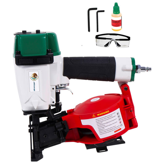 BHTOP Mexican CN45N Roofing Nailer, 15 Degree Roofing Nail Gun, 3/4-Inch to 1-3/4-Inch Coil Nails, 120-pcs Load Capacity Coil Naile (Green/Red）