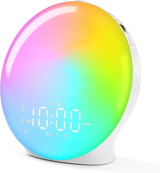 17 5W 25 Wake Up Light Sunrise Alarm Clock for Bedroom, Nightlights, Sound Machine with Bluetooth Speaker, Soothing