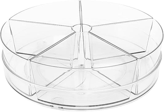 Clear Lazy-Susan Organizer with 5-Removable-Bins - 11 Inch Round Plastic Rotating Storage Container for Cabinet, Pantry, Kitchen, Fridge, Vanity