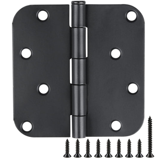 4 in x 4" Black Door Hinges 12 Pack Matte Black Door Hinges 4 Inch Exterior Interior Door Hinge for Doors,Standard,Stall,Back,Heavy Duty Hollow Core,Front Door Hardware Black 5/8" Radius Round Hinge