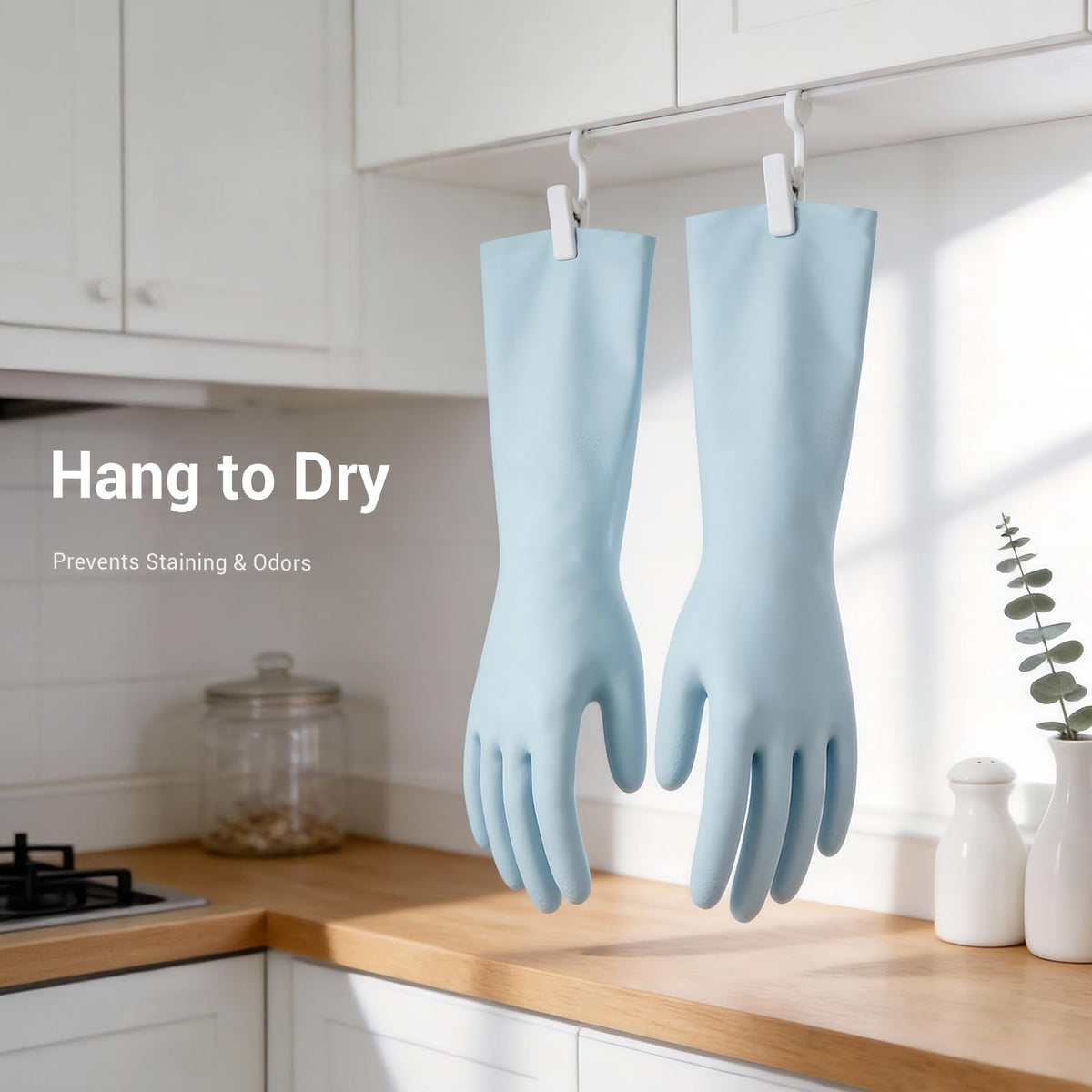 ThxToms 2 Pair Nitrile Dishwashing Cleaning Gloves, with Cotton Flocked Liner, Reusable, Skin-Friendly & Anti-Slip Design for Household & Kitchen Use, Pink&Blue, M