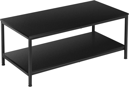 SUPER DEAL 2-Tier Coffee Table with Storage Shelf for Small Apartment Living Room, Rectangle Wood and Stable Metal TV Stand Side End Table, Black