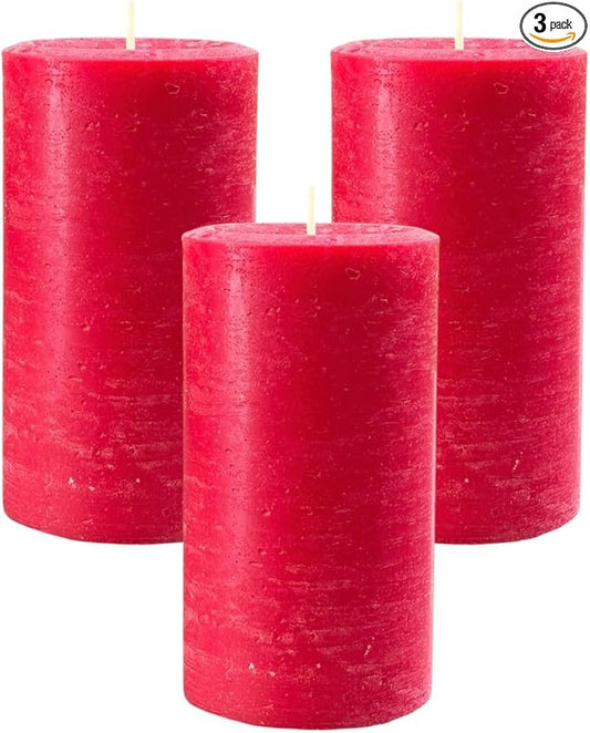 Mister Candle Rustic Red Pillar Candle ??3" x 6" Handmade Unscented Solid Color ??80 Hour Long Burn ??Holiday Candle for Christmas Décor, Weddings, Centerpieces & Rustic Home Decorations