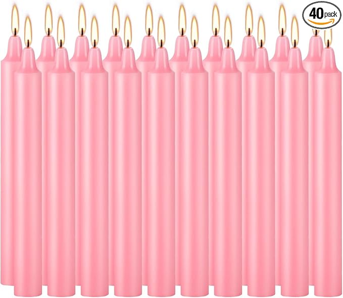 Set of 40 Pink Candles ??Spell Chime Candles for Valentine's Day,Wedding,Rituals, Prayer, Birthdays, Meditation, Altar -0.5X4 Inch Tall, Unscented (Pink)