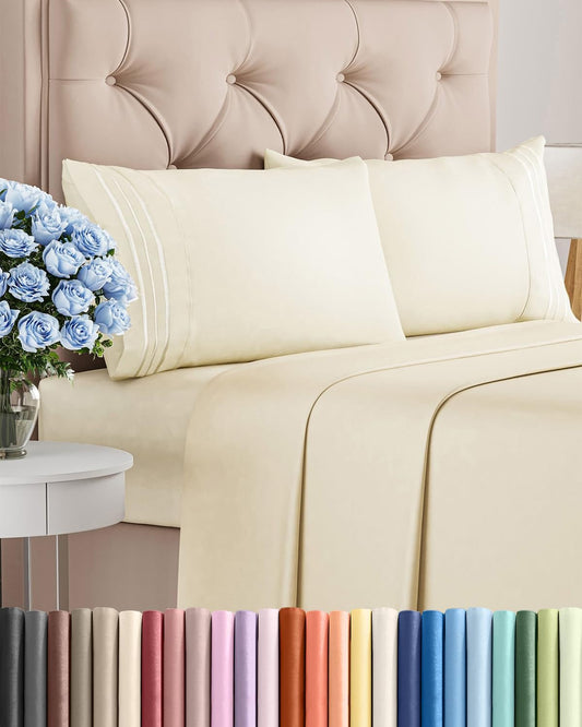Skiennix Full Size 4-Piece Sheet Set - Ultra-Soft Cooling Bed Sheets - Deep Pockets, Wrinkle-Free, Off White