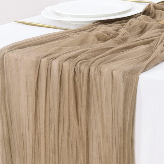 Socomi Cheesecloth Table Runner - 120 Inch Nude Brown Boho Style for Weddings & Events