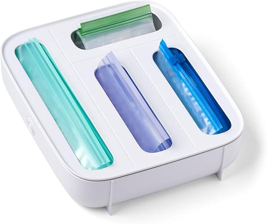 YouCopia StoraBag Drawer Food Bags Dispenser, 4-Slot, Plastic Sandwich Bag Organizer for Kitchen Storage, White