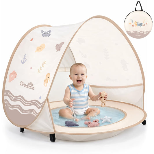 Baby Beach Tent with Pool – Dreamon Pop Up Shelter UV Protection for Infant, Foldable Kids Play Tent with Beach Toys Set and Carry Bag, Summer Outdoor Use Portable Baby Beach Essentials