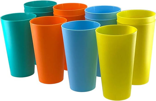 AOYITE 32-ounce Plastic Tumblers Reusable Dishwasher Safe BPA Free Large Drinking Cups Set of 12 For Kids Women Men Use(Multicolor)