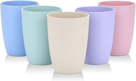Wheat Straw Unbreakable Cup (12 oz) - Reusable Drinking Glasses Set of 5 - Dishwasher Safe Tumbler - BPA Free & Eco-Friendly (5Pcs)