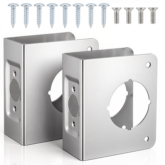 2 Pcs Stainless Steel Lock and Door Reinforcement Plate 1-3/4-Inch Thick by 2-3/8-Inch Backset 2-1/8-Inch Bore Door Reinforcement Plate for Reinforcing and Repairing Doors, Silver