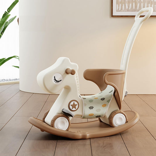 Deer COCO 4 in 1 Rocking Horse for Toddlers 1-3, Baby Ride On Toys with Balance Board & Push Handle, Convertible Push Car, Birthday Gift for 1 Year Old Boys Girls (Tan)