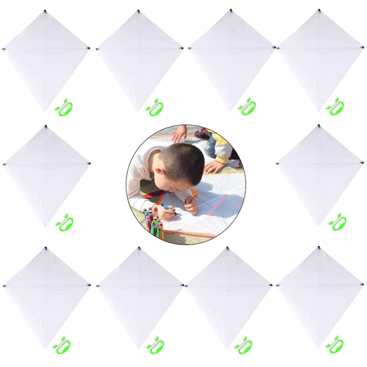 B bangcool DIY Kids Kite Blank Kites Making Painting White Paper Blank Kites with Swivel Line for Kids Outdoor Park Beach Grassland Activities (10PCS)