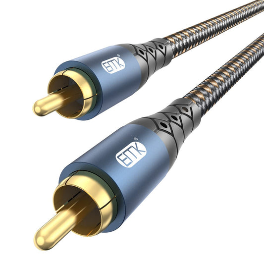 24K Systems,Subwoofer(6.6ft/2m) EMK Subwoofer Cable RCA to RCA Audio Cable Gold-Plated Nylon Braided Double Shielded