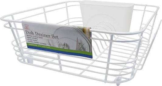 Better Houseware Dish Drying Rack, Space-Saving Dish Drainer Rack for Kitchen Counter, Kitchen Dish Strainer 2-Piece Set with Utensil Holder, White
